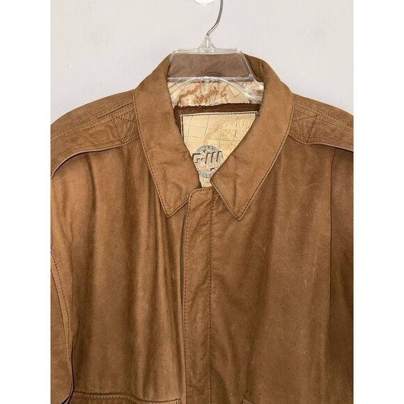 Vintage Global Identity G-III Leather Bomber Jacket Brown Flight Map Mens Large - Picture 5 of 16